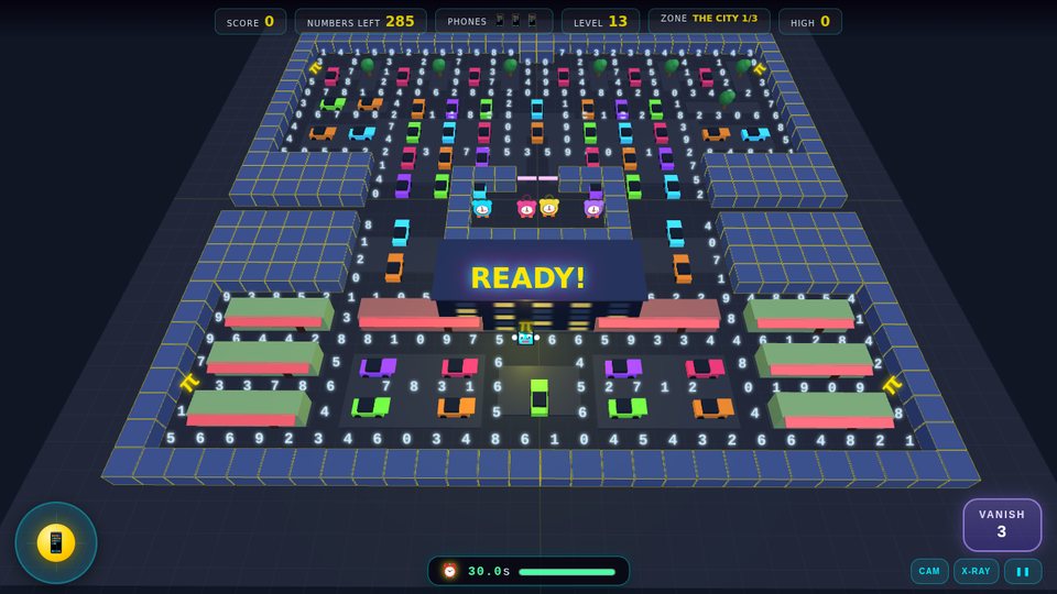 Time Runner screenshot — The City, the final location. Four alarm clocks hunt you, and each one hunts differently.